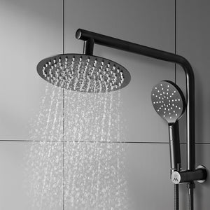 High Pressure Shower Head Set Rain Round Black-1973194049154322438
