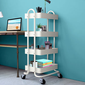 Levede 4 Tiers Kitchen Trolley Cart White-1973193877846364166