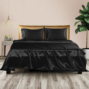 DreamZ Silky Satin Sheets Fitted Double Black-1973194023845892102