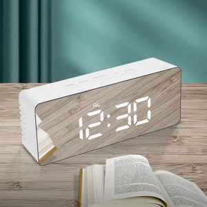 Alarm Clock Digital Led Mirror Desk Silver-1973193872133722118