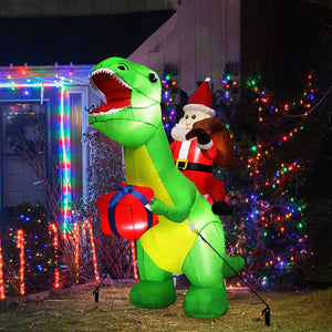Santaco Christmas Inflatables Outdoor Santa Claus Riding Dinosaur Lights D�cor-1973194151474368518