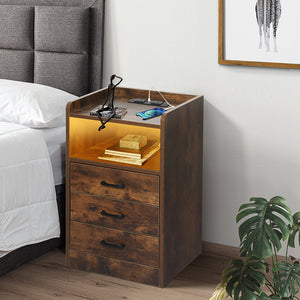 Levede Bedside Table USB Charger Outlet LED Oak-1996005371105382407