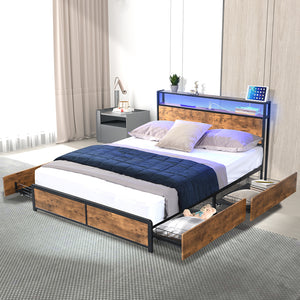 Levede Double Bed Frame RGB LED 4 Drawers USB-1996005556481036294