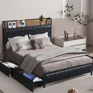 Levede Queen Bed Frame PU 4 Drawer USB Charge-1975420521386479622