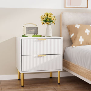 Levede Bedside Table with 2 Drawers White Metal Legs-1996005425274818567