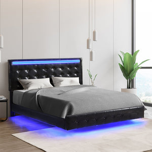 Levede  Floating Bed Frame Double with Headboard LED Lights Mattress Base-1996005556657197062