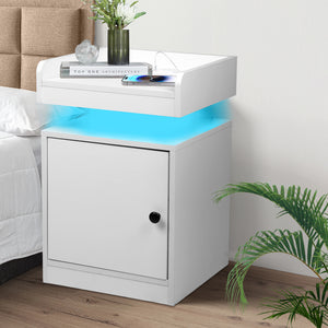 Levede Bedside Table USB Charger Outlet RGB White-1996005371847774215