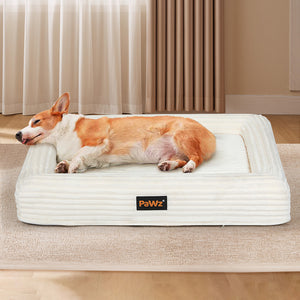 Pawz L Size Orthopedic Dog Bed with Corduroy Removable Cover Waterproof Washable Beige-1996005463518482438