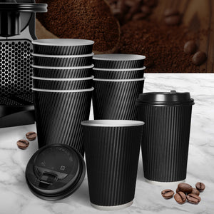 200 Pcs 16oz Disposable Takeaway Coffee Black-1973194011049070598