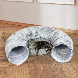 Pawz Cat Tunnel Foldable Fluffy Plush Play Tube Grey-1996005432891674631