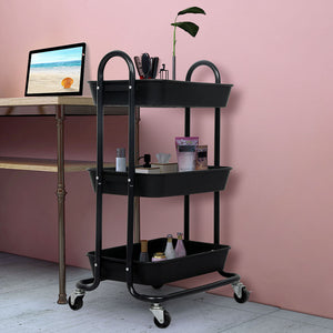 Levede 3 Tiers Kitchen Storage Trolley Black-1973193878030913544