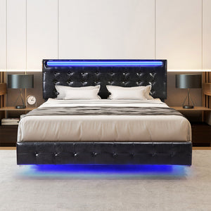 Levede  Floating Bed Frame Queen with Headboard LED Lights Mattress Base-1996005556841746439