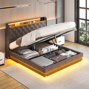 Levede Double Bed Frame Gas Lift LED Light-1996005390902497287
