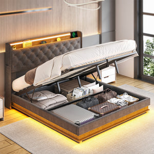 Levede King Bed Frame Gas Lift Storage LED Light USB-1996005582506692615