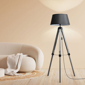 EMITTO Tripod Wooden Floor Lamp Shaded Grey-1973193957273899015