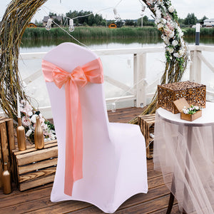 50x Satin Chair Sashes Cloth Cover Wedding Coral-1975420512872042502