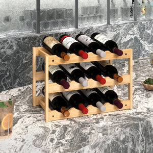 Toque Natural Bamboo Wine Rack 12 Bottles Organizer-1996005512843497479