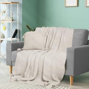 DreamZ Knitting Throw Blanket Cushion Beige-1973194038228160519