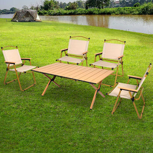 Levede Folding Camping Table Chair Set Oak-1973194001154707463