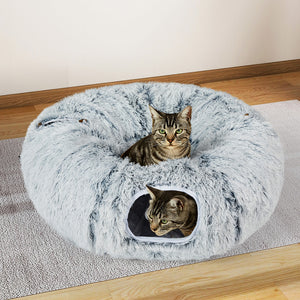 Pawz Cat Tunnel Foldable Fluffy Plush Play Tube Grey-1996005432891674630