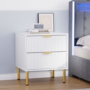 Levede Bedside Table with 2 Drawers White Metal Legs-1996005425274818566