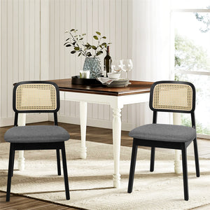Levede 2x Dining Chair Wood Rattan Armless Black-1996005437912256519