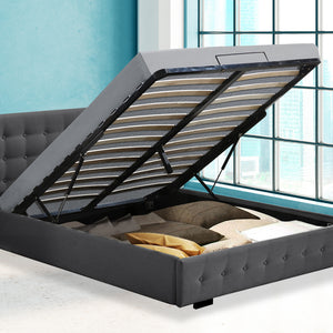 Levede Gas Lift Bed Frame Fabric Base Double Dark Grey-1973194028363157511