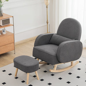 Levede Fleece Rocking Chair with footstool-1996005392991260679