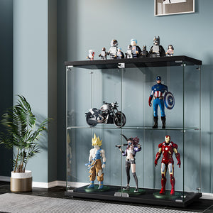 Stacked Glass Display Cabinet Lockable Collections Storage 2 Tier Shelf 2 Door-1996005385227603975