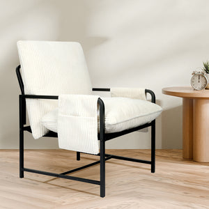 Levede Metal Framed Lounge Chair Corduroy in Beige-1996005448725172231