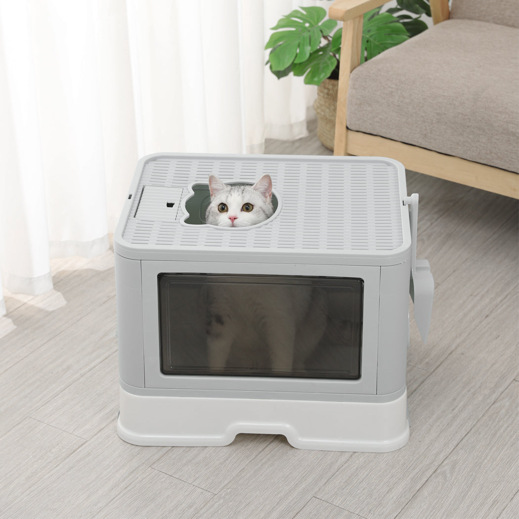 pawz-foldable-cat-litter-box-tray-enclosed-grey-1975420460250304519