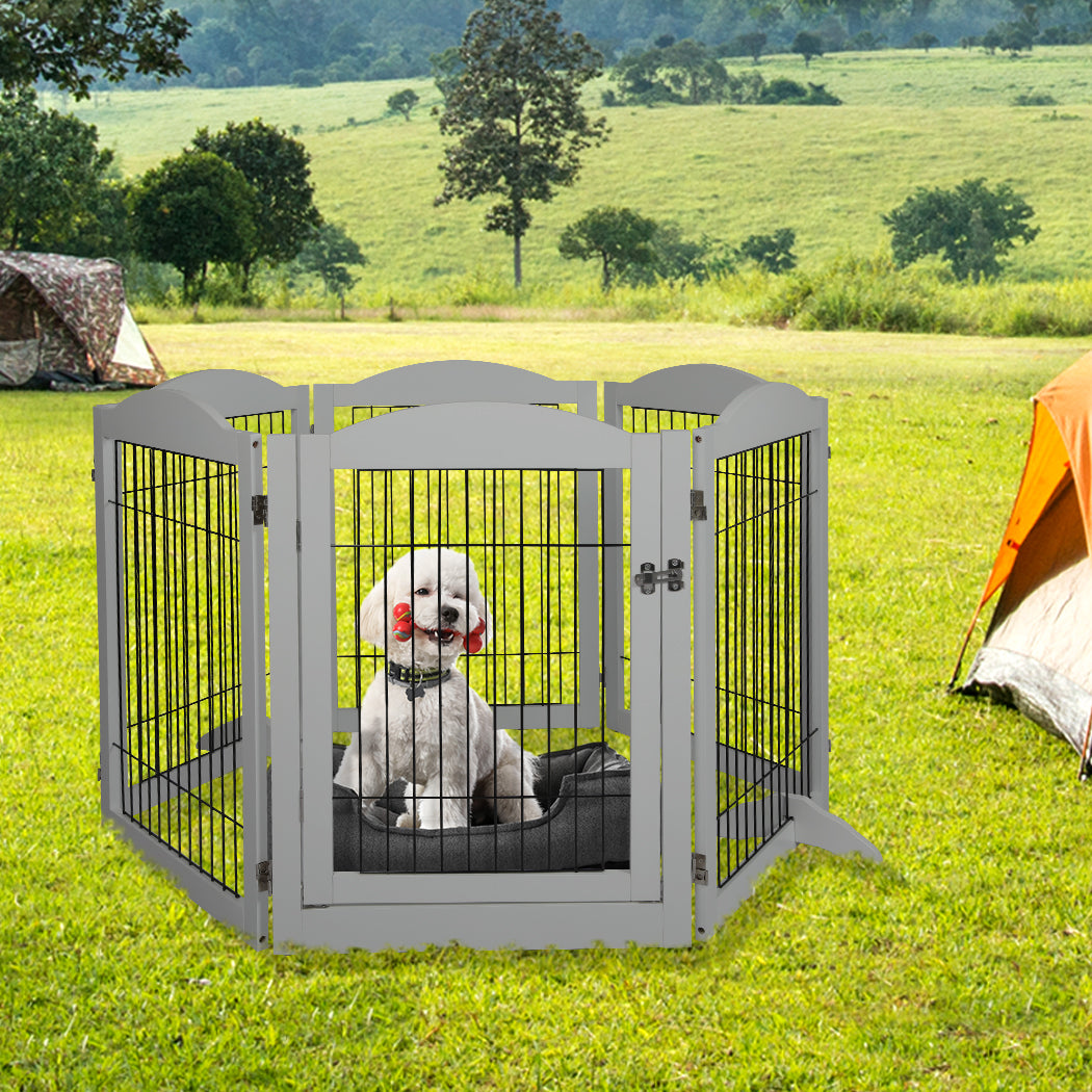 pawz-6-panels-pet-dog-playpen-puppy-grey-1973193674401648647