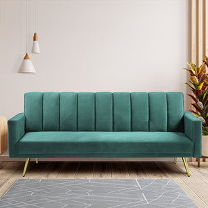 Levede Sofa Bed Convertible Velvet Lounge Recliner Couch Sleeper 3 Seater Green-1973193800419512327