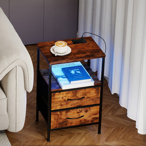 Levede LED Bedside Table with 2 Drawers Power Outlets-1996005593210556423