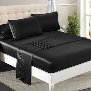 DreamZ Silky Satin Sheets Fitted Double Black-1973194023845892103