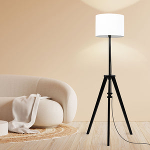 EMITTO Wooden Floor Lamp Modern Tripod Black-1973193957710106631
