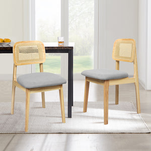 Levede 2x Dining Chair Wood Rattan Armless Natural-1996005438088417287