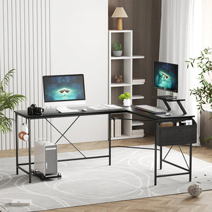Levede Computer Desk Corner Desk Black-1996005368047734791