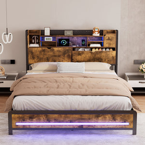 Levede Double Bed Frame Storage Headboard Industrial-1996005429548814343
