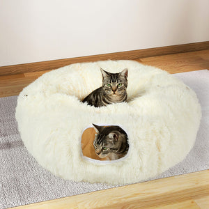 Pawz Cat Tunnel Foldable Fluffy Plush Play Tube Beige-1996005432715513862