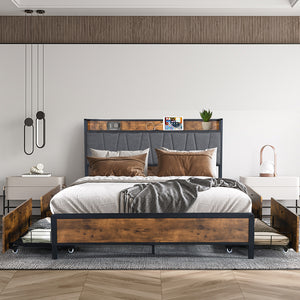 Levede Queen Bed Frame Soft Storage Drawers Headboard USB Charge-1973194032855257095