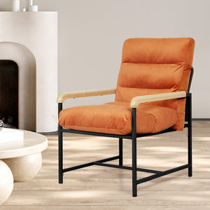 Levede Metal Framed Lounge Chair Velvet in Orange-1996005448892944391