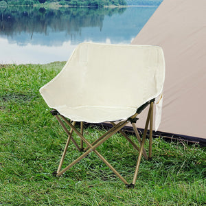 Levede Folding Camping Moon Chair Lightweight Beige-1975420438351843335