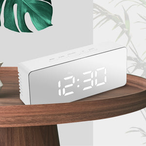 Alarm Clock Digital Led Mirror Desk Silver-1973193872133722119