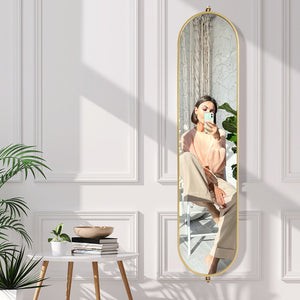 Yezi 360? Swivel Wall Mirrors 140cm x35cm Oval Shape Gold Frame-1973193815535783943
