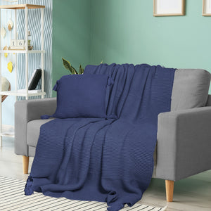 DreamZ Knitting Throw Blanket Cushion Navy-1973194038416904199