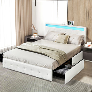 Levede Queen Bed Frame RGB LED PU 4 Drawer USB-1975420521206124551