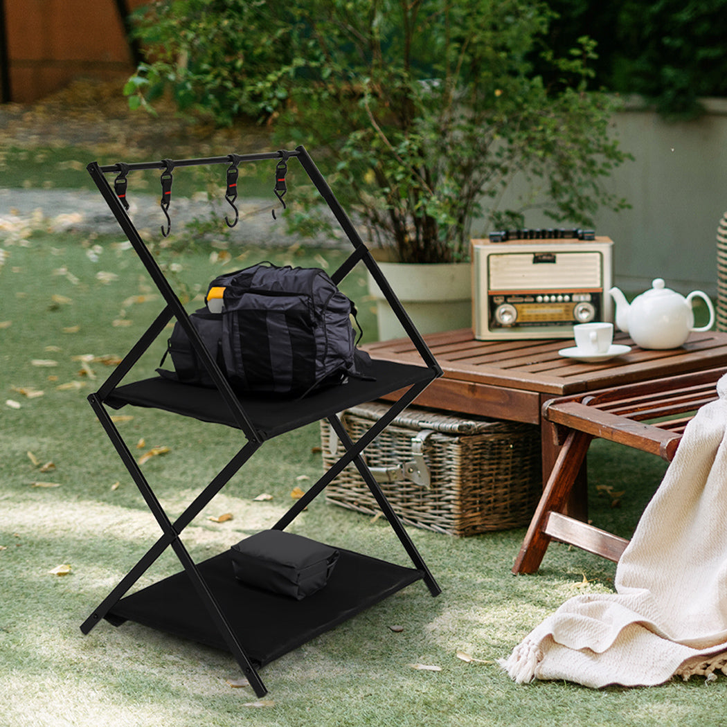 levede-foldable-camping-storage-shelves-2-layer-with-hooks-black-1975420369112272902