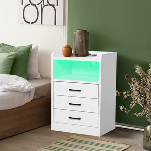 Levede Bedside Table USB Charger Outlet LED White-1996005371285737478