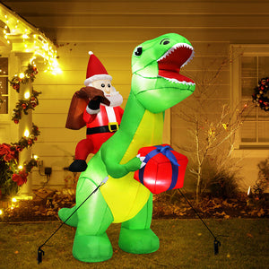 Santaco Christmas Inflatables Outdoor Santa Claus Riding Dinosaur Lights D�cor-1973194151474368519